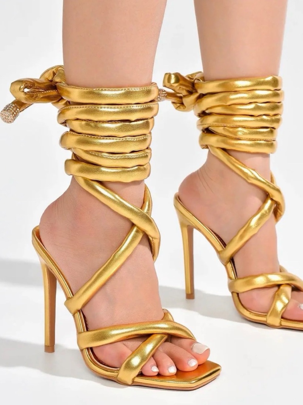 Cape Robbin Metallic Gold Wrap-Around Stiletto Heels
